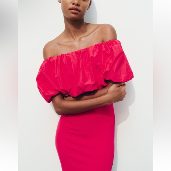 ZARA- Off the shoulder Red Top/Dress Size S- NWT - Picture 2 of 6